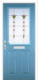 2 Panel 1 Square Fleur Composite Front Door in Pastel Blue