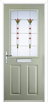 2 Panel 1 Square Fleur Composite Front Door in Pebble Grey