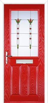 2 Panel 1 Square Fleur Composite Front Door in Poppy Red