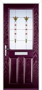 2 Panel 1 Square Fleur Composite Front Door in Purple Violet