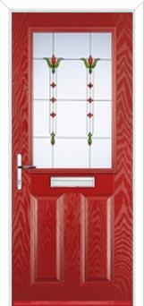 2 Panel 1 Square Fleur Composite Front Door in Red