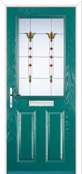 2 Panel 1 Square Fleur Composite Front Door in Turquoise Blue