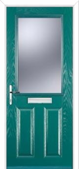 2 Panel 1 Square Glazed Composite Front Door in Turquoise Blue
