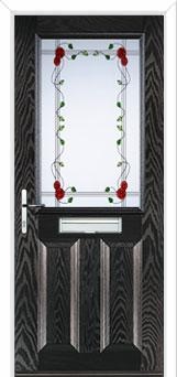 2 Panel 1 Square Mackintosh Rose Composite Front Door in Black Brown