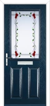 2 Panel 1 Square Mackintosh Rose Composite Front Door in Dark Blue