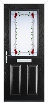 2 Panel 1 Square Mackintosh Rose Composite Front Door in Black