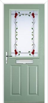 2 Panel 1 Square Mackintosh Rose Composite Front Door in Chartwell Green
