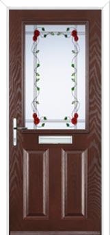 2 Panel 1 Square Mackintosh Rose Composite Front Door in Darkwood