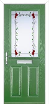 2 Panel 1 Square Mackintosh Rose Composite Front Door in Fern Green