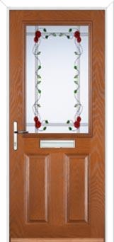 2 Panel 1 Square Mackintosh Rose Composite Front Door in Oak