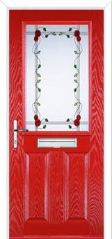 2 Panel 1 Square Mackintosh Rose Composite Front Door in Poppy Red