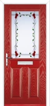 2 Panel 1 Square Mackintosh Rose Composite Front Door in Red