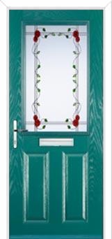 2 Panel 1 Square Mackintosh Rose Composite Front Door in Turquoise Blue