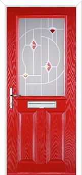 2 Panel 1 Square Murano Composite Front Door in Poppy Red