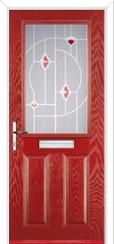 2 Panel 1 Square Murano Composite Front Door in Red