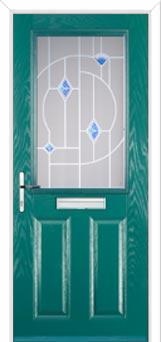 2 Panel 1 Square Murano Composite Front Door in Turquoise Blue