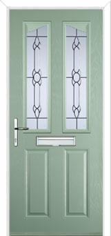 2 Panel 2 Angle Crystal Bohemia Composite Front Door in Chartwell Green