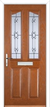2 Panel 2 Angle Crystal Bohemia Composite Front Door in Oak