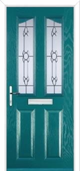 2 Panel 2 Angle Crystal Bohemia Composite Front Door in Turquoise Blue