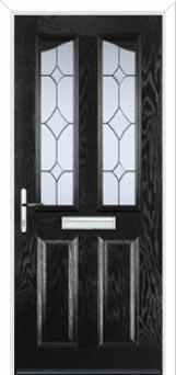 2 Panel 2 Angle Crystal Diamond Composite Front Door in Black
