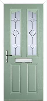 2 Panel 2 Angle Crystal Diamond Composite Front Door in Chartwell Green