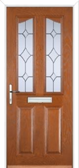 2 Panel 2 Angle Crystal Diamond Composite Front Door in Oak