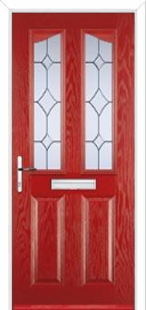 2 Panel 2 Angle Crystal Diamond Composite Front Door in Red