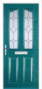 2 Panel 2 Angle Crystal Diamond Composite Front Door in Turquoise Blue
