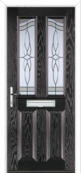 2 Panel 2 Angle Crystal Harmony Composite Front Door in Black Brown