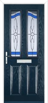 2 Panel 2 Angle Crystal Harmony Composite Front Door in Dark Blue