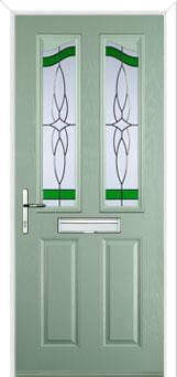 2 Panel 2 Angle Crystal Harmony Composite Front Door in Chartwell Green