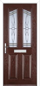 2 Panel 2 Angle Crystal Harmony Composite Front Door in Darkwood