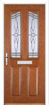2 Panel 2 Angle Crystal Harmony Composite Front Door in Oak