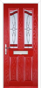 2 Panel 2 Angle Crystal Harmony Composite Front Door in Poppy Red