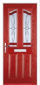 2 Panel 2 Angle Crystal Harmony Composite Front Door in Red