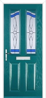 2 Panel 2 Angle Crystal Harmony Composite Front Door in Turquoise Blue