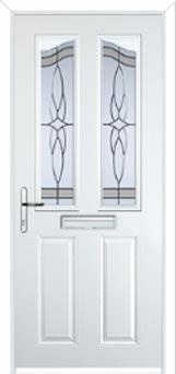 2 Panel 2 Angle Crystal Harmony Composite Front Door in White