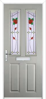2 Panel 2 Angle English Rose Composite Front Door in Agate Grey