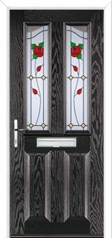 2 Panel 2 Angle English Rose Composite Front Door in Black Brown