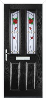2 Panel 2 Angle English Rose Composite Front Door in Black