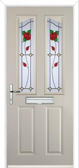 2 Panel 2 Angle English Rose Composite Front Door in Cream
