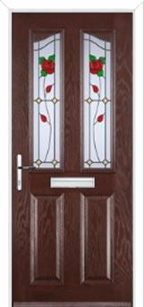 2 Panel 2 Angle English Rose Composite Front Door in Darkwood
