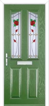 2 Panel 2 Angle English Rose Composite Front Door in Fern Green