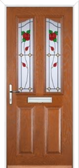 2 Panel 2 Angle English Rose Composite Front Door in Oak