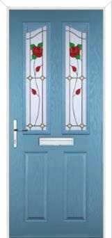 2 Panel 2 Angle English Rose Composite Front Door in Pastel Blue