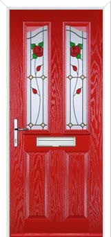 2 Panel 2 Angle English Rose Composite Front Door in Poppy Red