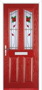 2 Panel 2 Angle English Rose Composite Front Door in Red