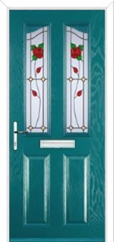 2 Panel 2 Angle English Rose Composite Front Door in Turquoise Blue
