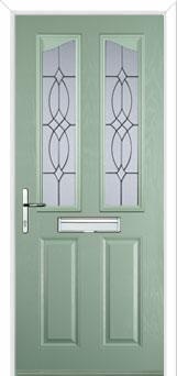 2 Panel 2 Angle Flair Composite Front Door in Chartwell Green