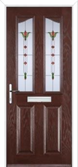 2 Panel 2 Angle Fleur Composite Front Door in Darkwood